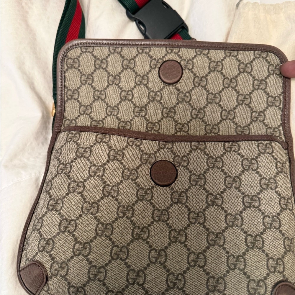 Gucci Beige and Brown Belt Bag with Green and Red Strap